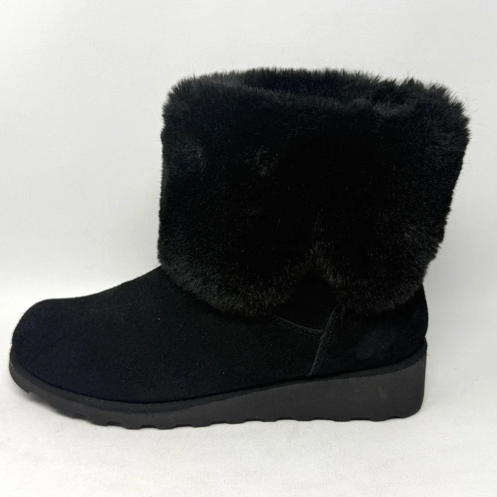 Bearpaw Marlene Black Suede Womens Ankle Boot 8 Faux Fur Boho Hipster Gorpcore